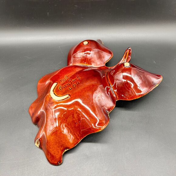 Hull Brown Drip Glaze Pottery Leaf shaped Divided Dish Chip Dip Dish Platter - Picture 5 of 7